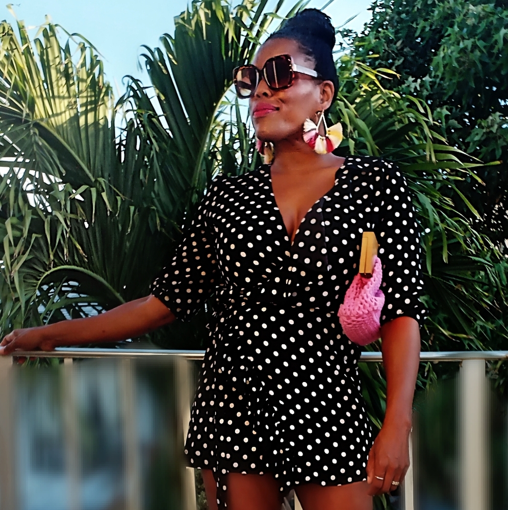 Ruffle V Neck Wrap Style Polka Dot Romper 💗
